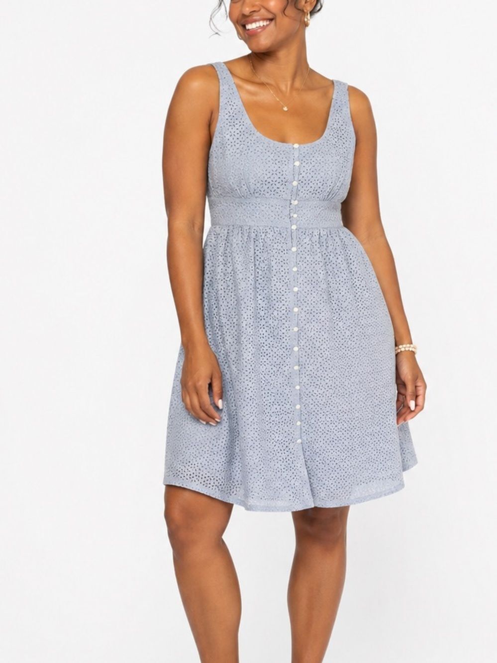 J.Crew Eyelet Midi Dress Size 12 Blue Button Front Cotton Summer Cottagecore